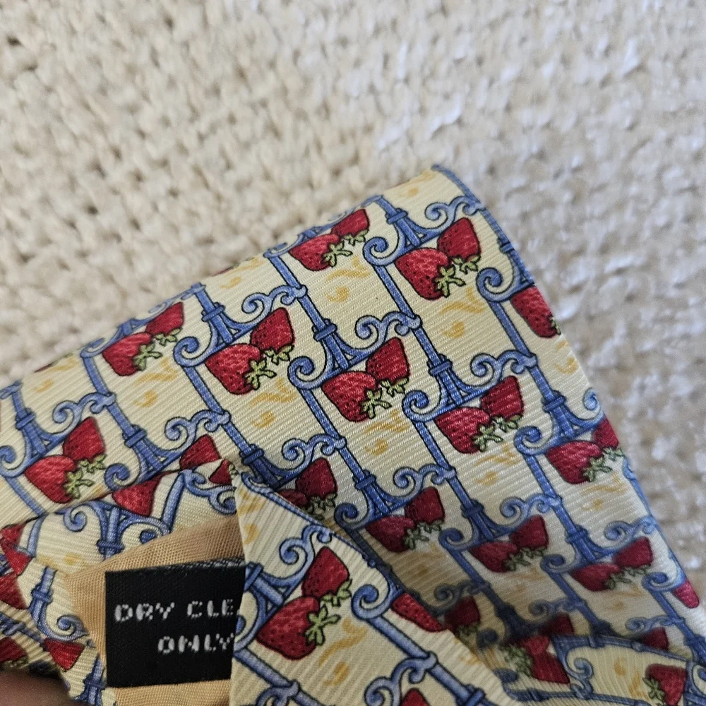 Fumagalli's Uomo Pale Yellow w/ Red Strawberries Patterned  Silk Tie